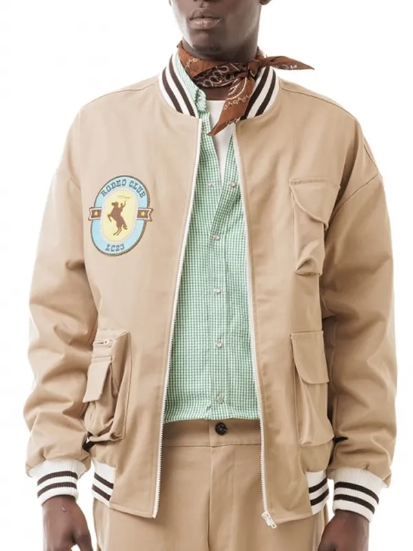 Rodeo Club Embroidered Beige Cotton Bomber Jacket