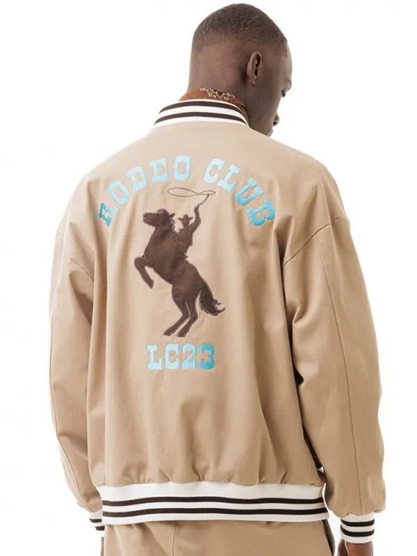 Rodeo Club Embroidered Beige Cotton Bomber Jacket