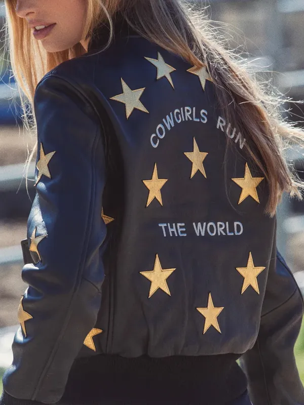 Rodeo Cowgirl Run the World Black Bomber Jacket