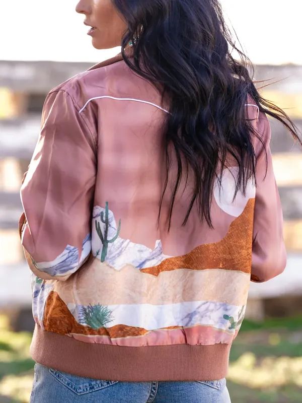 Rodeo Cowgirl Desert Landscape Bomber Jacket