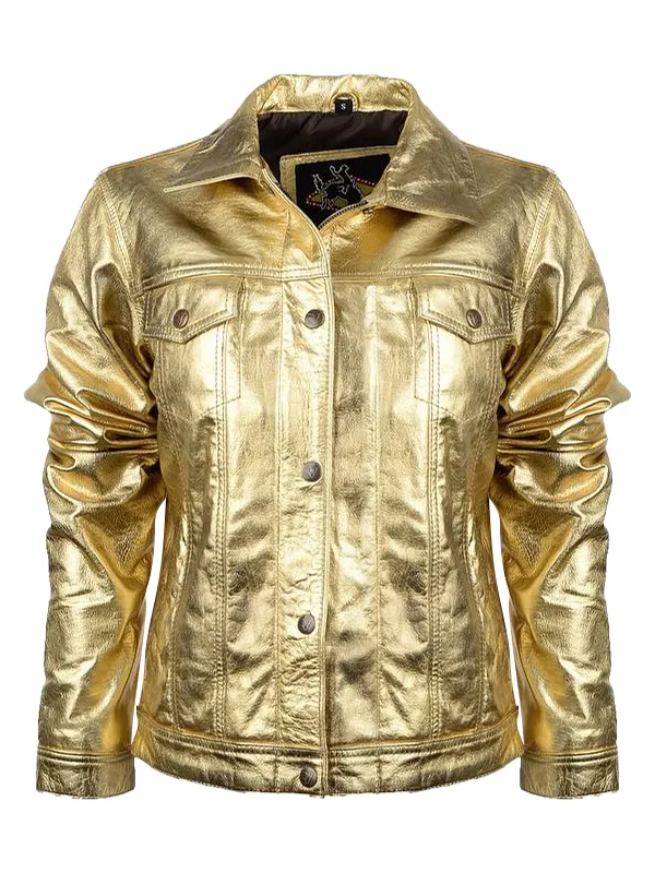 Rodeo Vegas Gold Metallic Leather Jacket