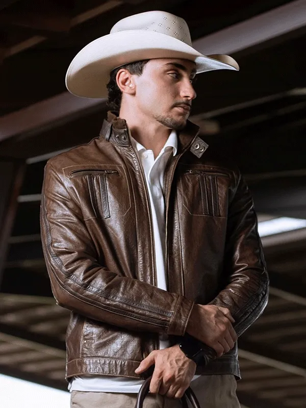 Rodeo Western Cowboy Brown Leather Jacket