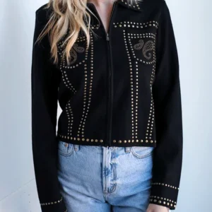 Rodeo Western Cowgirl Black Suede Jacket