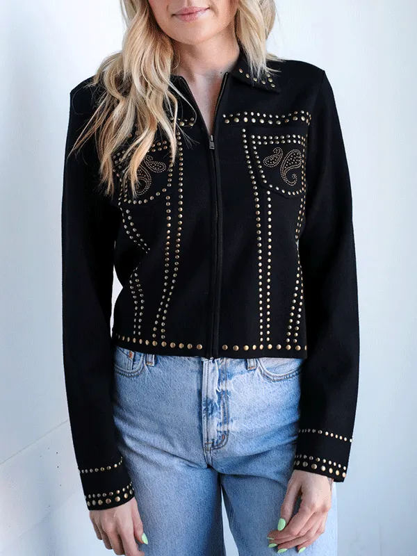 Rodeo Western Cowgirl Black Suede Jacket
