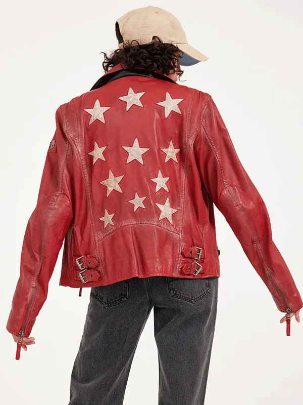 Rodeo Western Red Biker Leather Jacket