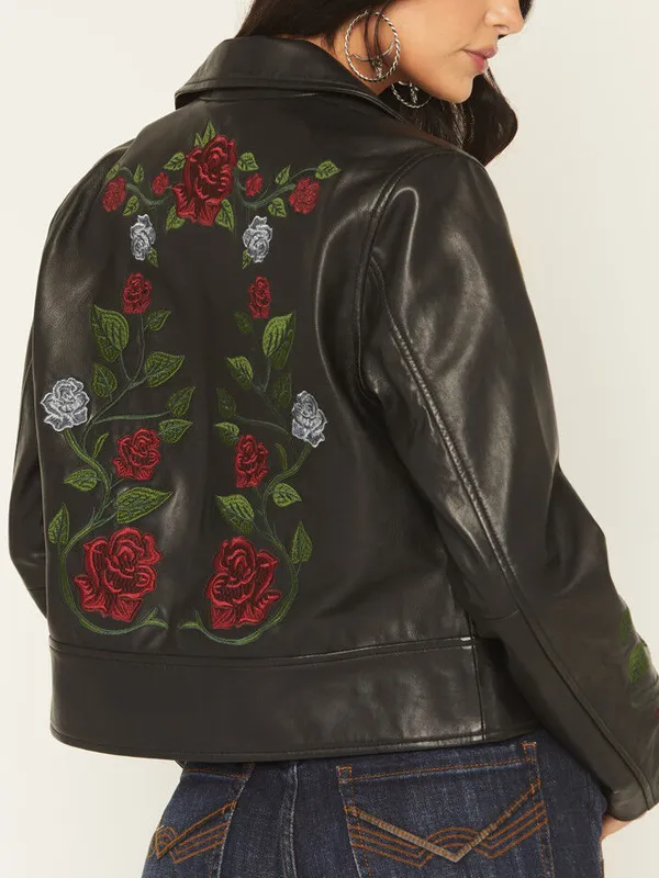 Rodeo Women Glenrose Floral Black Leather Jacket