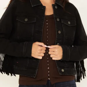 Rodeo Women Outlaw Black Fringe Trucker Jacket