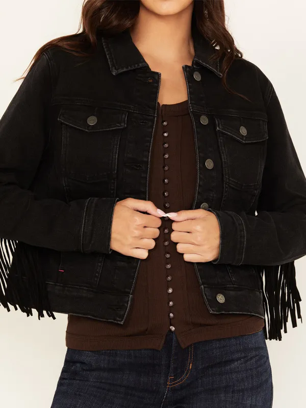 Rodeo Women Outlaw Black Fringe Trucker Jacket
