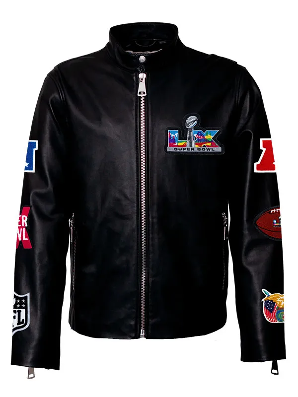NFL Super Bowl 2026 Black Leather Jacket