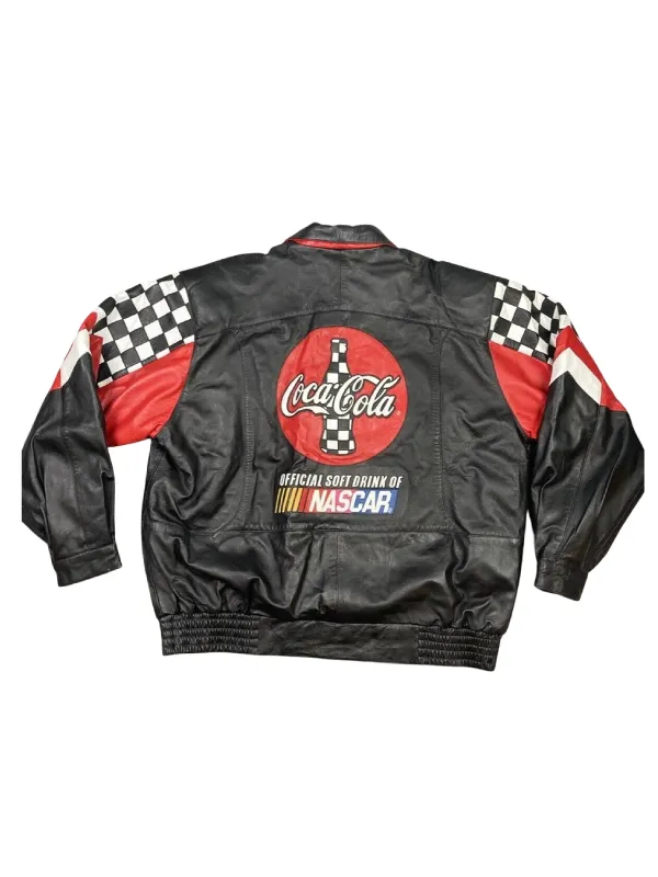 Nascar Coca Cola 600 Vintage Black Leather Jacket - Image 2