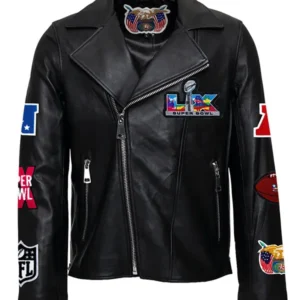 Super Bowl 2026 Black Vegan Leather Jacket