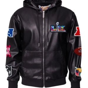 Super Bowl 2026 Vegan Leather Hooded Jacket