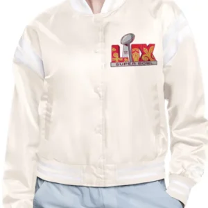 Super Bowl LIX 2025 Women Cream Varsity Jacket