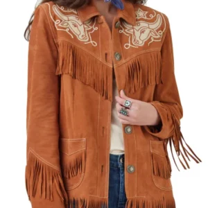 Women Rock a Retro-Rodeo Fringe Suede Jacket