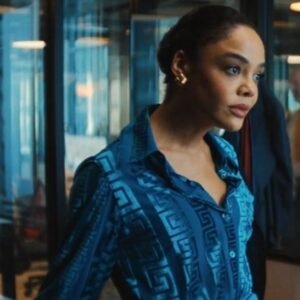 His and Hers S01 Tessa Thompson Blue Silk Blouse