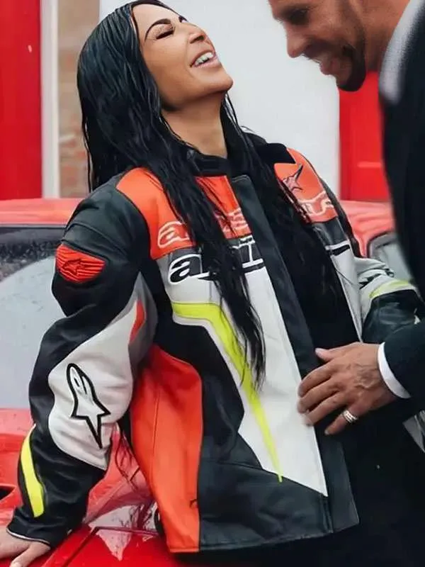 Kim Kardashian Racing Multicolor Leather Jacket