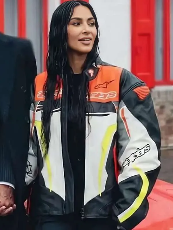 Kim Kardashian Racing Multicolor Leather Jacket