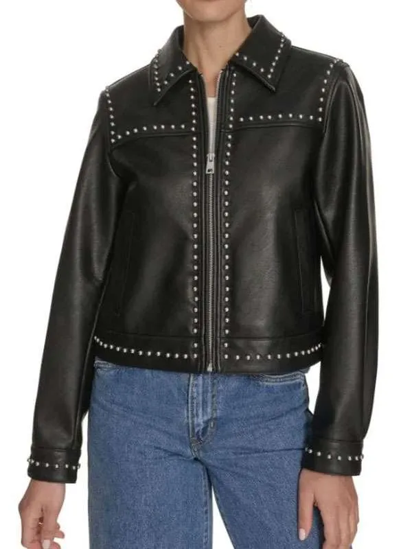 NFL Ruby Ibarra Studded Black Leather Jacket - Image 2