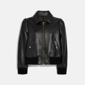 Women Black Shearling Aviator Leather Bomber Jacket