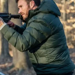 Alarum 2025 Scott Eastwood Green Puffer Jacket