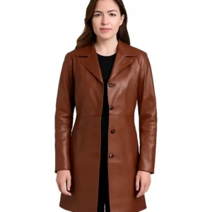 Don Long Brown Leather Coat Women