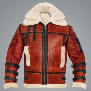 Aviator Sheepskin RAF Men B6 Waxed Bomber Shearling Leather Jacket