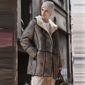 Men’s B7 Hooded RAF Aviator Sheepskin Flying Fur Shearling Jacket Coat