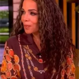 The View Sunny Hostin Brown Jewel Printed Blouse