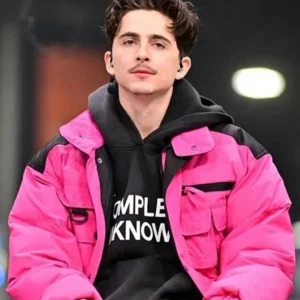 College GameDay Timothee Chalamet Pink Puffer Jacket