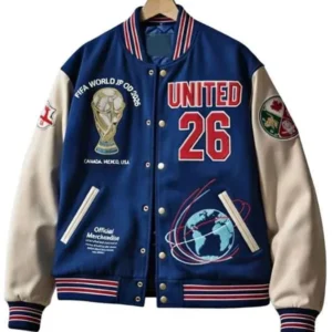 FIFA World Cup UNITED 26 Blue & White Varsity Jacket