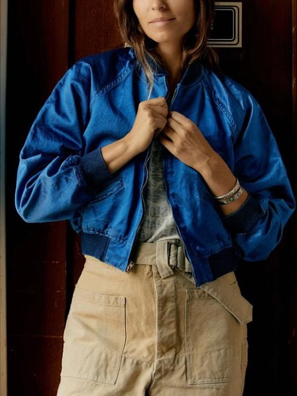 The Four Seasons S2 Kerri Kenney Blue Satin Bomber Jacket - Image 3