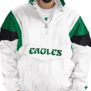 Mens Philadelphia Eagles White Pullover Jacket
