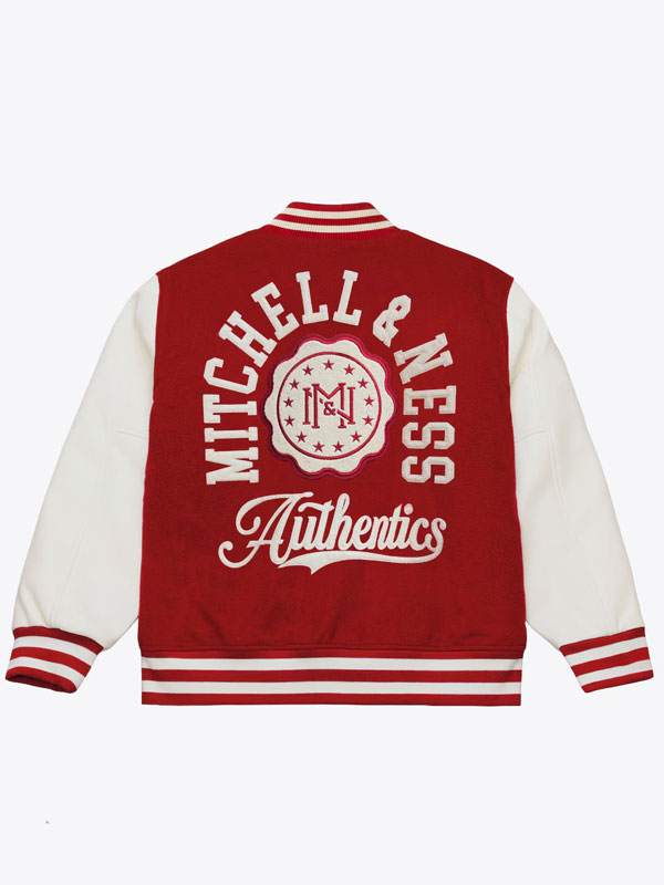 Mitchell & Ness Authentic Red Branded Letterman Jacket