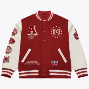 Mitchell & Ness Authentic Red Branded Letterman Jacket