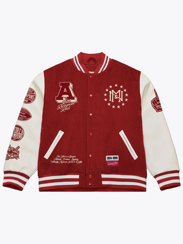 Mitchell & Ness Authentic Red Branded Letterman Jacket