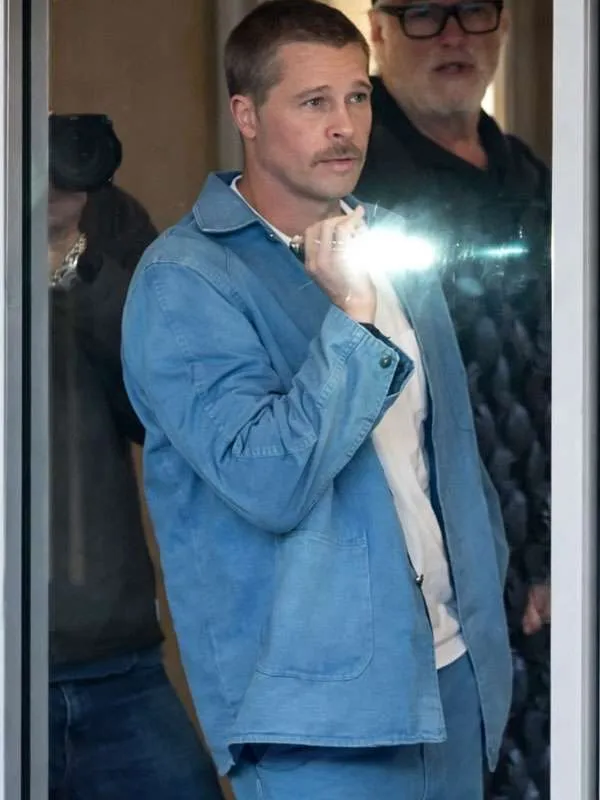 The Adventures of Cliff Booth Brad Pitt Blue Cotton Jacket