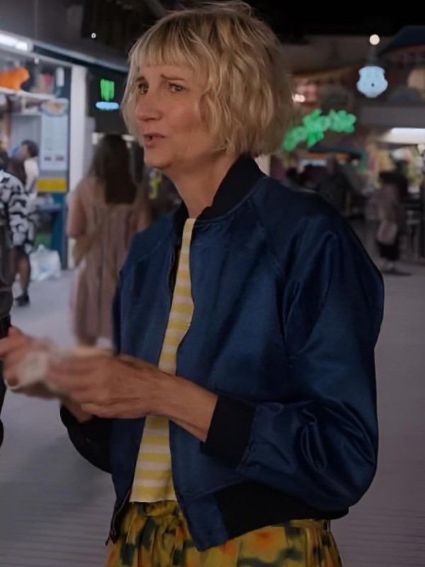 The Four Seasons S2 Kerri Kenney Blue Satin Bomber Jacket - Image 2