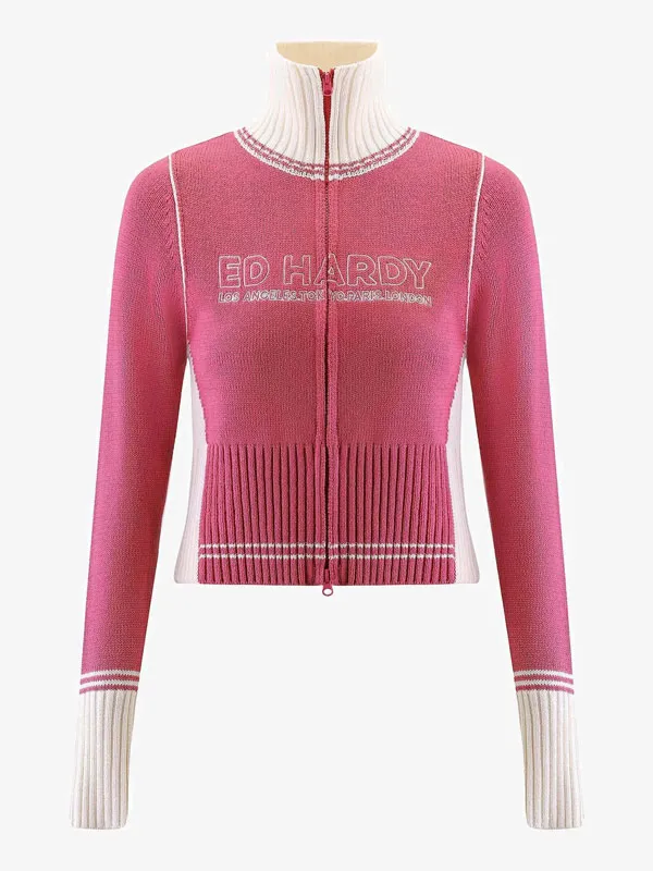 Your Fault London Enva Lewis Pink Cropped Cardigan
