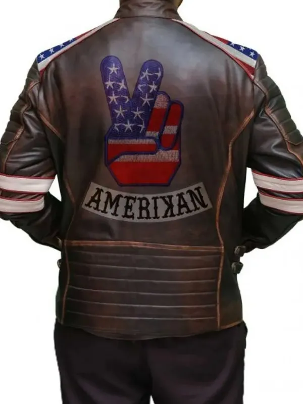 American Flag Brown Moto Leather Jacket