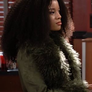Beyond the Gates 2026 Ambyr Michelle Green Fur Trim Suede Coat