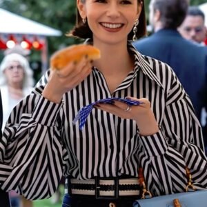 Emily in Paris S5 Lily Collins Balloon Sleeves Stripe Shirt