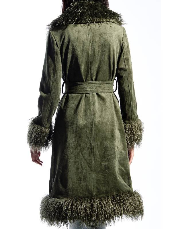 Beyond the Gates 2026 Ambyr Michelle Green Fur Trim Suede Coat