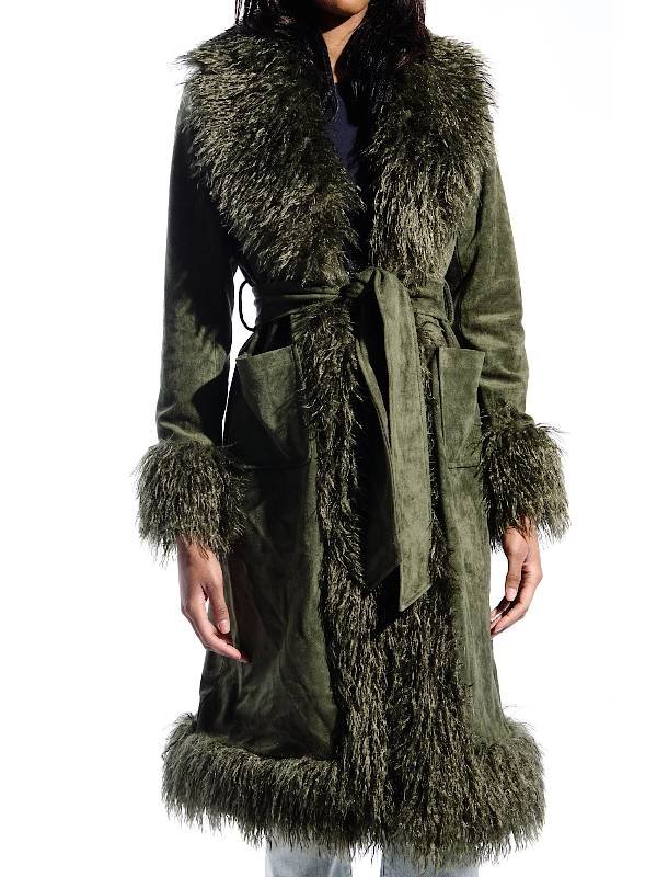 Beyond the Gates 2026 Ambyr Michelle Green Fur Trim Suede Coat - Image 2