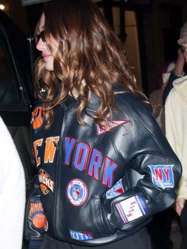 Hailey Bieber New York Knicks Leather Jacket