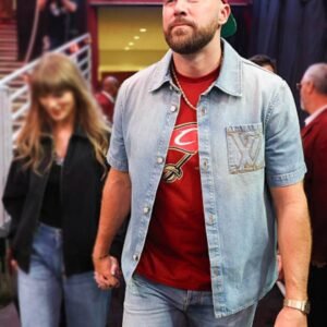 Knicks vs Cavaliers Gameday Travis Kelce Denim Shirt