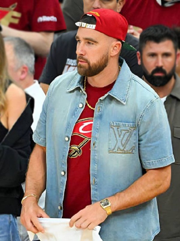 Knicks vs Cavaliers Gameday Travis Kelce Denim Shirt
