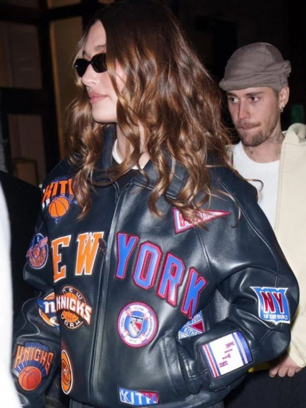 Hailey Bieber New York Knicks Leather Jacket - Image 2