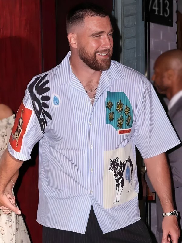 NYC 2026 Travis Kelce Light Blue Striped Bowling Shirt - Image 4