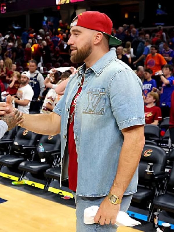 Knicks vs Cavaliers Gameday Travis Kelce Denim Shirt - Image 3