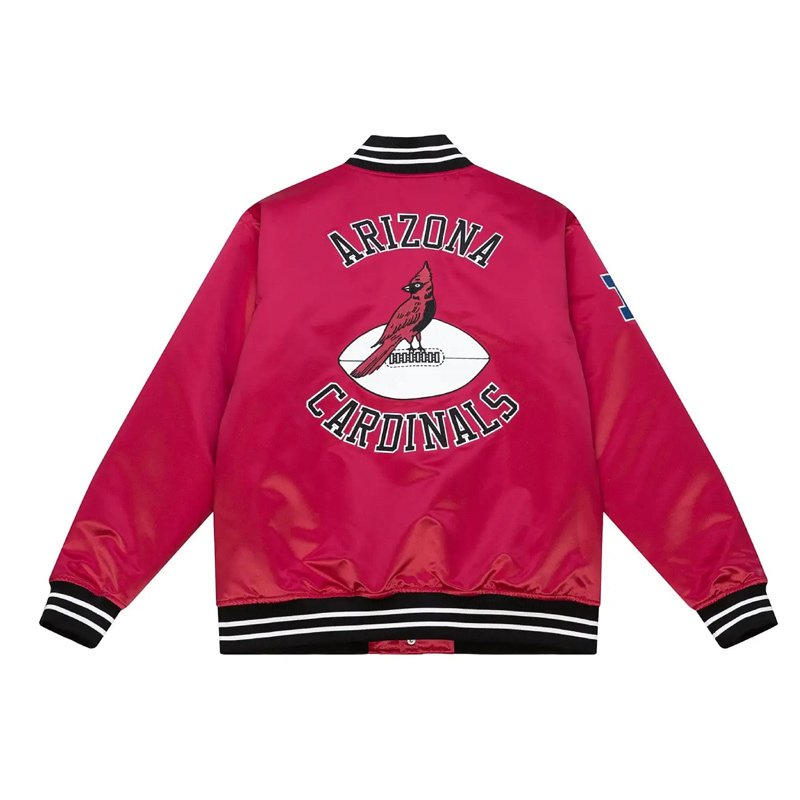 Arizona Cardinals Heavyweight Rib Knitted Red Varsity Satin Jacket - Image 3